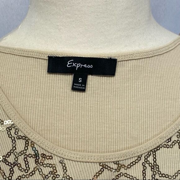 Express Tan Sequin Fitted Ribbed Tank Top Size Small - Picture 2 of 6